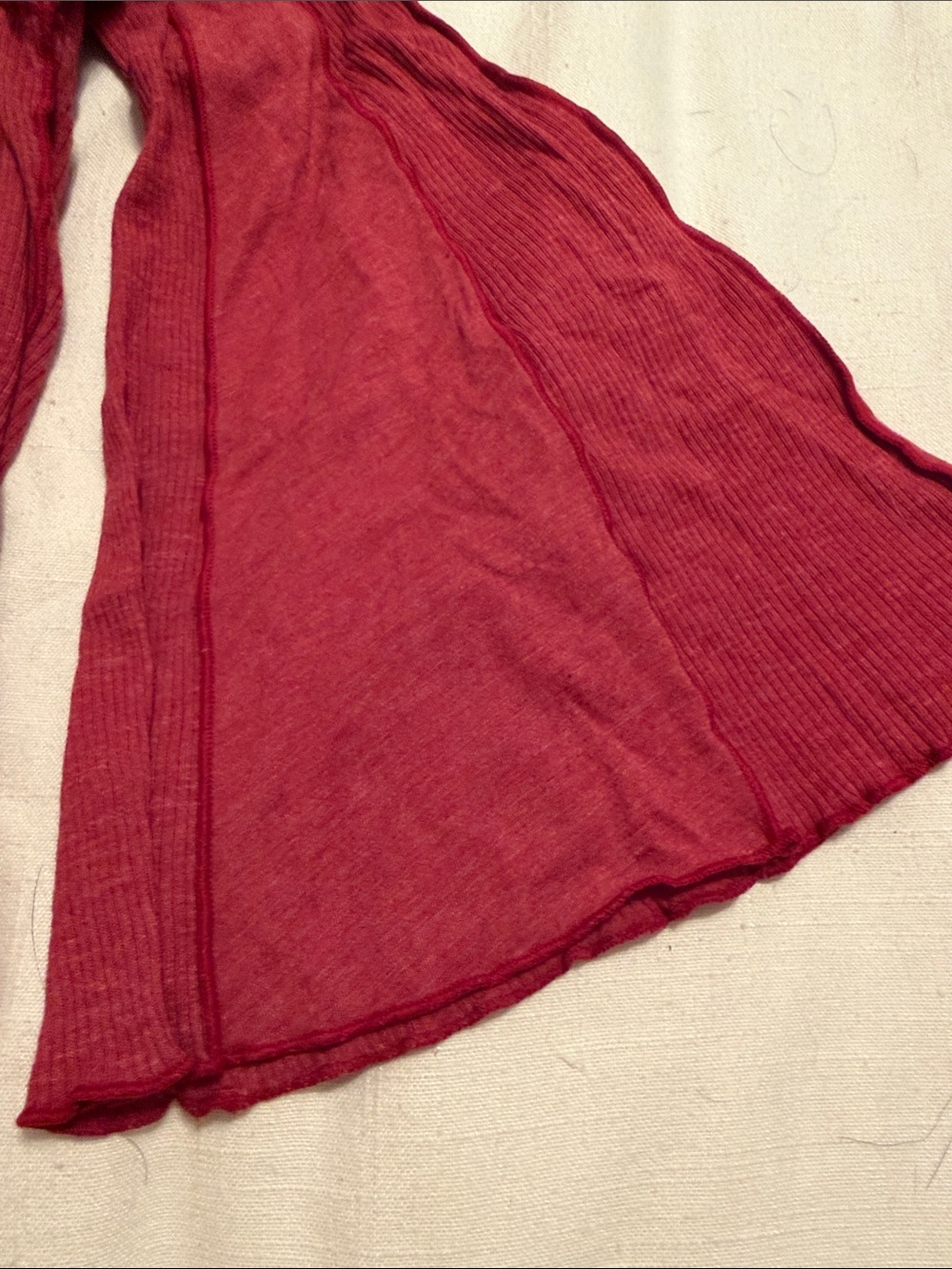 Ribbed Long-Bell Sleeve Top in Deep Raspberry - Picture 4 of 7